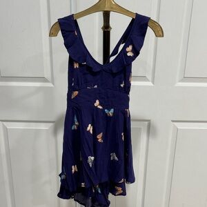 Butterfly Print Romper - Navy Blue